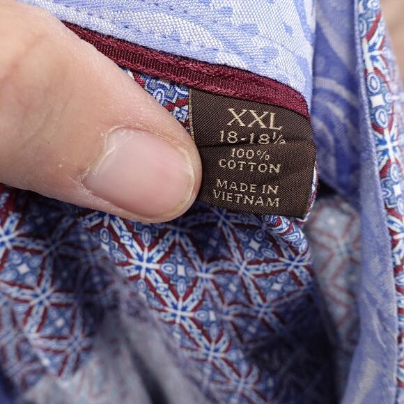 Tasso Elba Shirt Mens 2XL Blue Red Geometric Print Long Sleeve Button Up Cotton - Picture 7 of 8